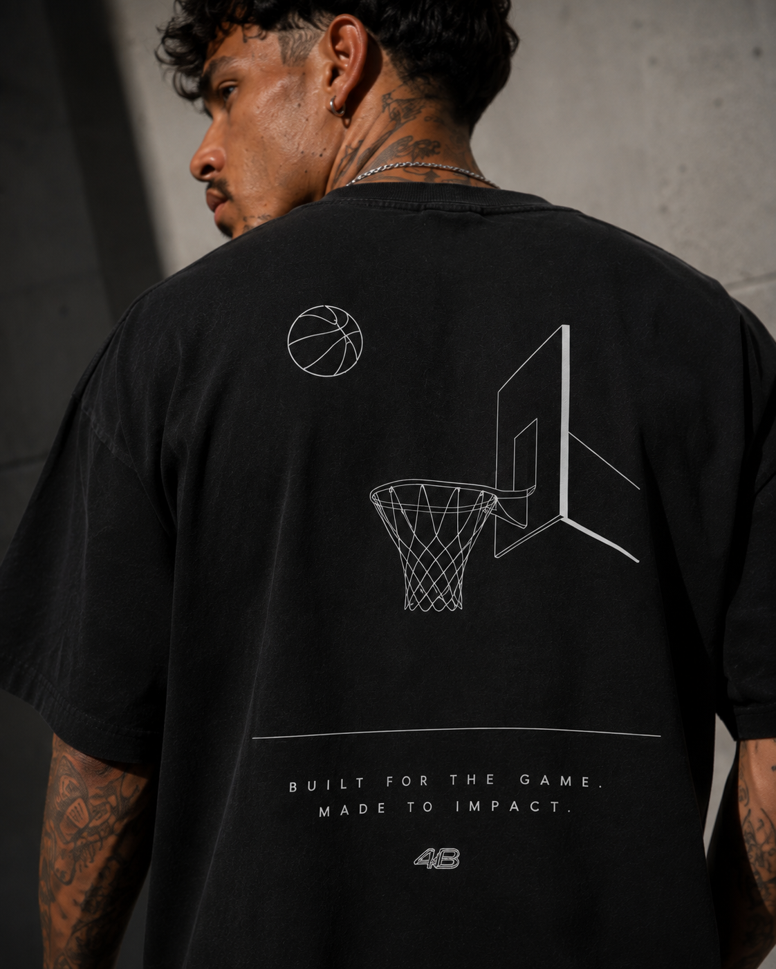 T-shirt Oversize Homme 4B World – Built For The Game – Noir