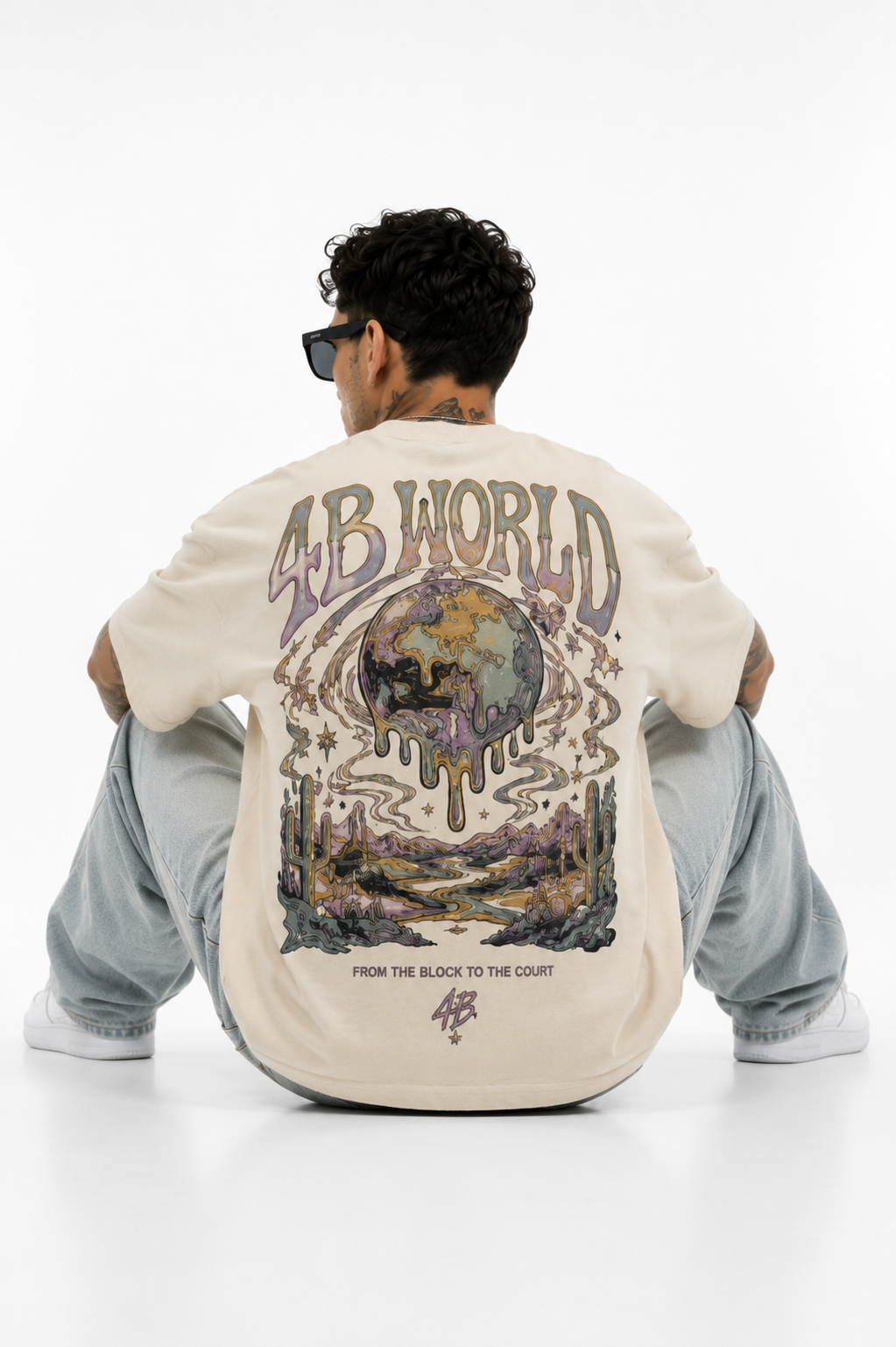 T-shirt 4B World white cream | Streetwear Oversize