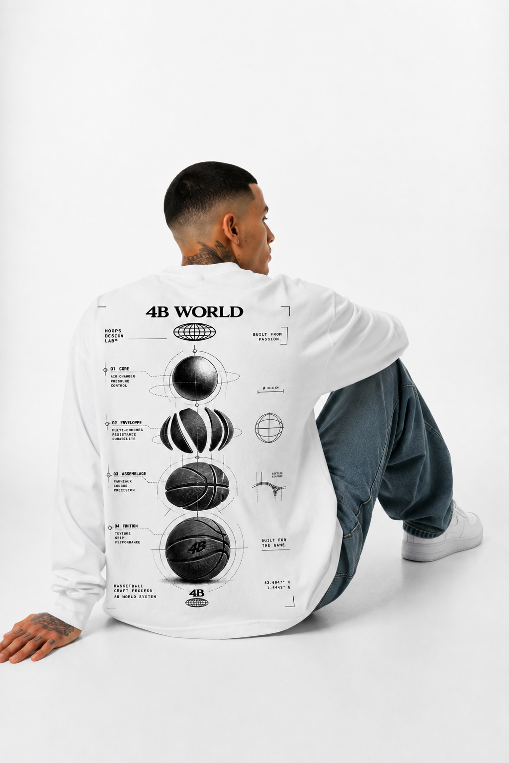 T-shirt Manches Longues Oversize Blanc 4B World Hoops Lab | 4B Unlimited Clothing