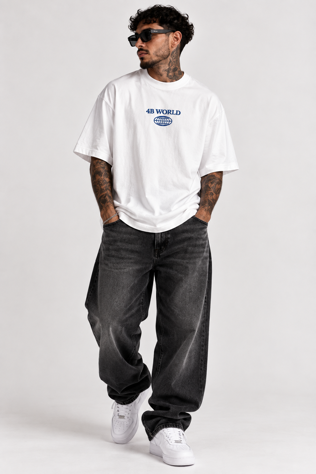 T-shirt Oversize Homme 4B World Vincent – Blanc