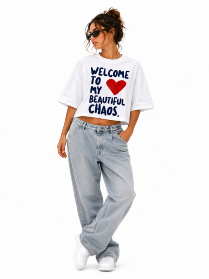 Tshirt manches courtes crop top "chaos"
