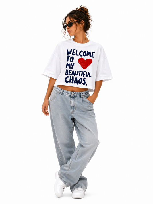 Tshirt manches courtes crop top "chaos"