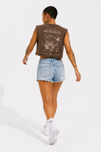 Crop Top Sans Manches Femme 4B World – Inside The World – Brun