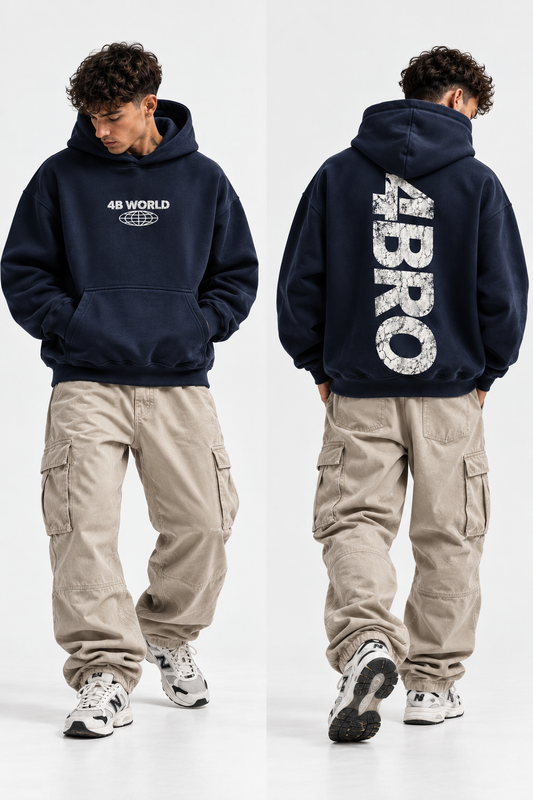 Sweat à capuche oversize bleu marine 4B World – 4BRO | Streetwear Basketball
