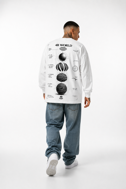 T-shirt Manches Longues Oversize Blanc 4B World Hoops Lab | 4B Unlimited Clothing