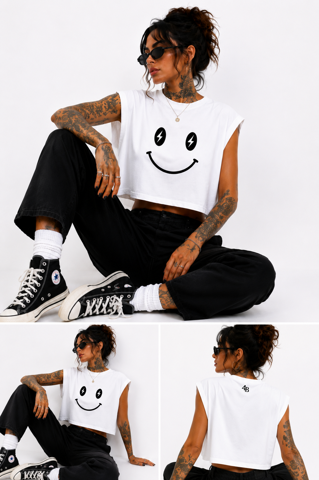 T-shirt sans manche crop top "smiley"