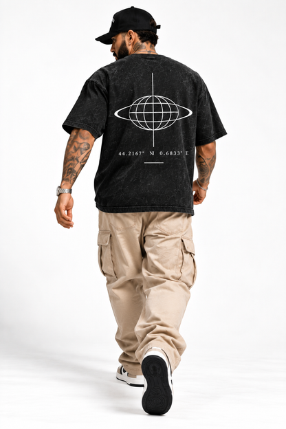 T-shirt Oversize Noir Délavé – 4B World Origin
