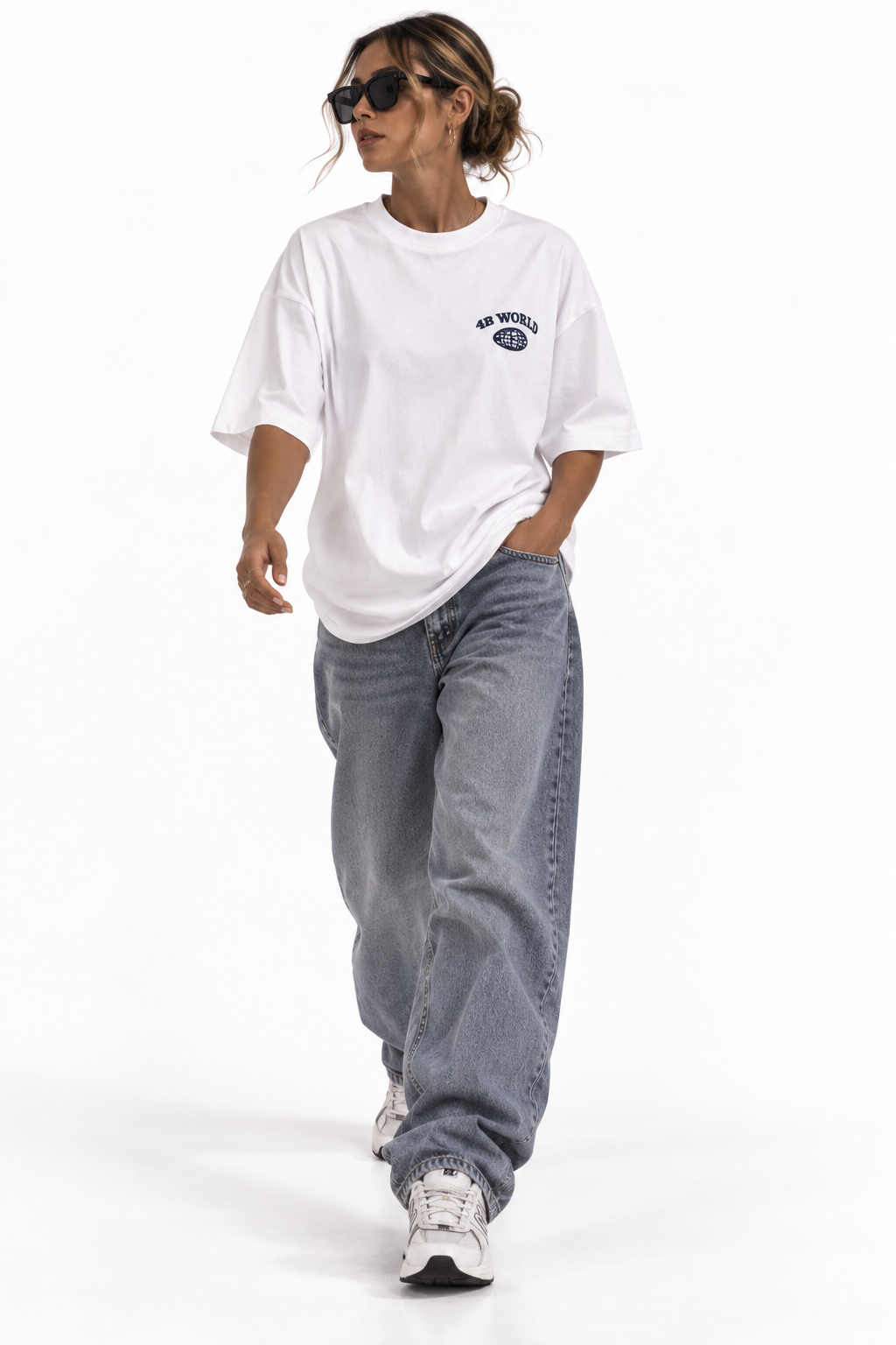 T-shirt Oversize 4B World Pearl – Blanc