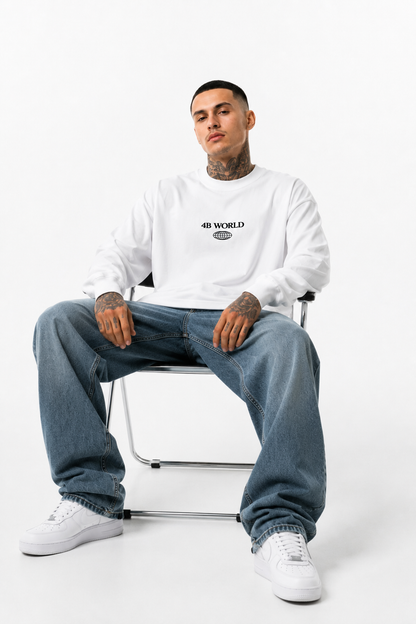 T-shirt Manches Longues Oversize Blanc 4B World Hoops Lab | 4B Unlimited Clothing