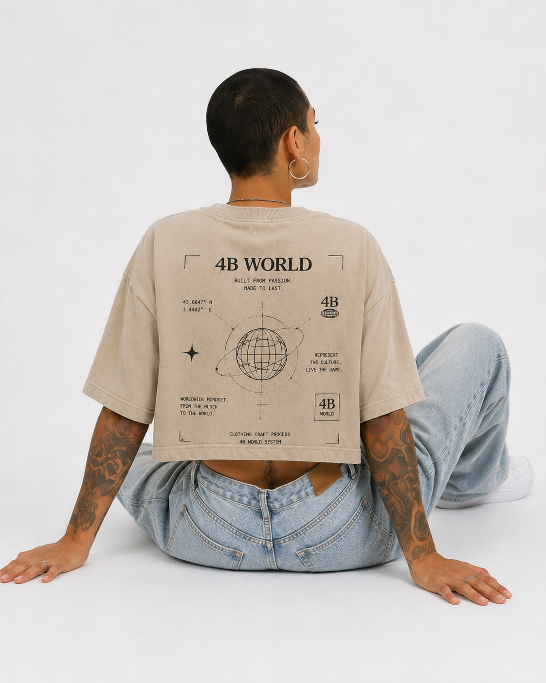 T-shirt Crop Top Oversize Femme 4B World – Worldwide Mindset – Beige