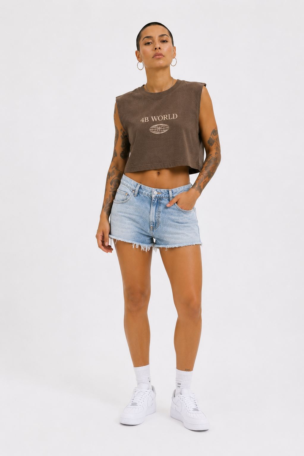 Crop Top Sans Manches Femme 4B World – Inside The World – Brun