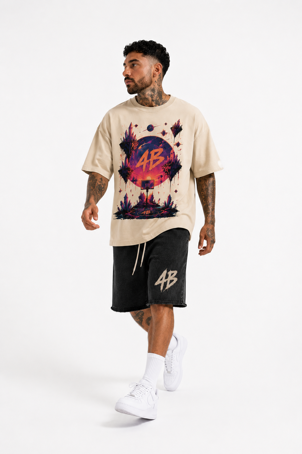 Ensemble tshirt/short " Cosmic hoop sand & shadow"
