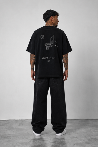 T-shirt Oversize Homme 4B World – Built For The Game – Noir
