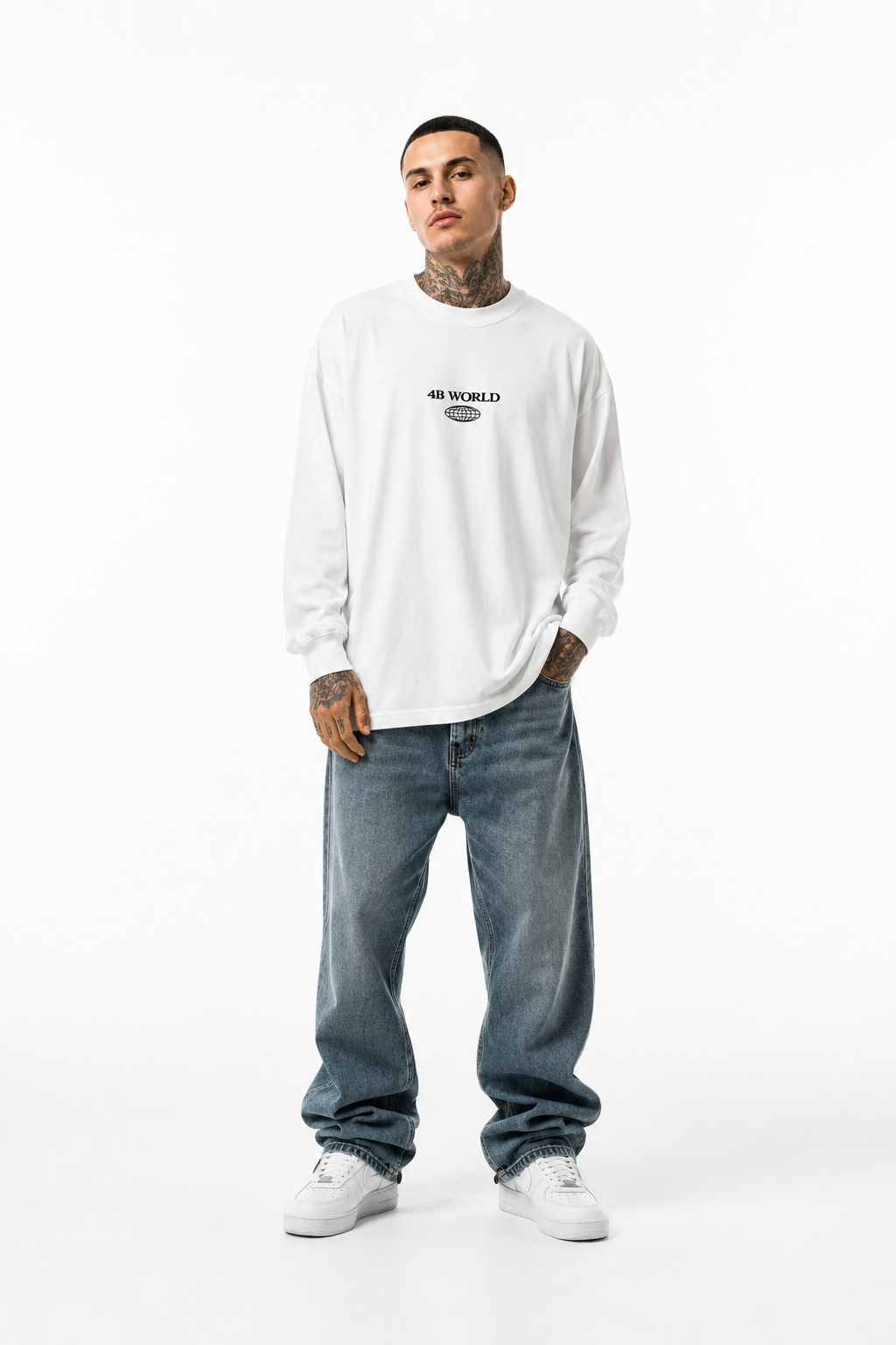T-shirt Manches Longues Oversize Blanc 4B World Hoops Lab | 4B Unlimited Clothing