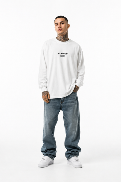 T-shirt Manches Longues Oversize Blanc 4B World Hoops Lab | 4B Unlimited Clothing