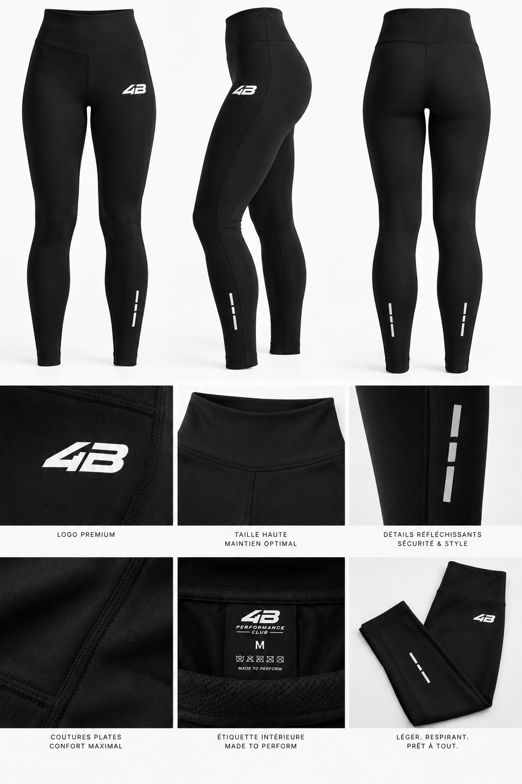 Legging de Sport Femme 4B Performance Club – Noir