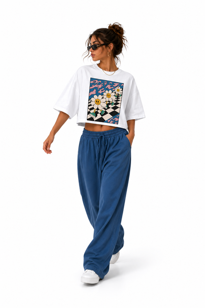 T-shirt crop top manches courtes "flowers smile"