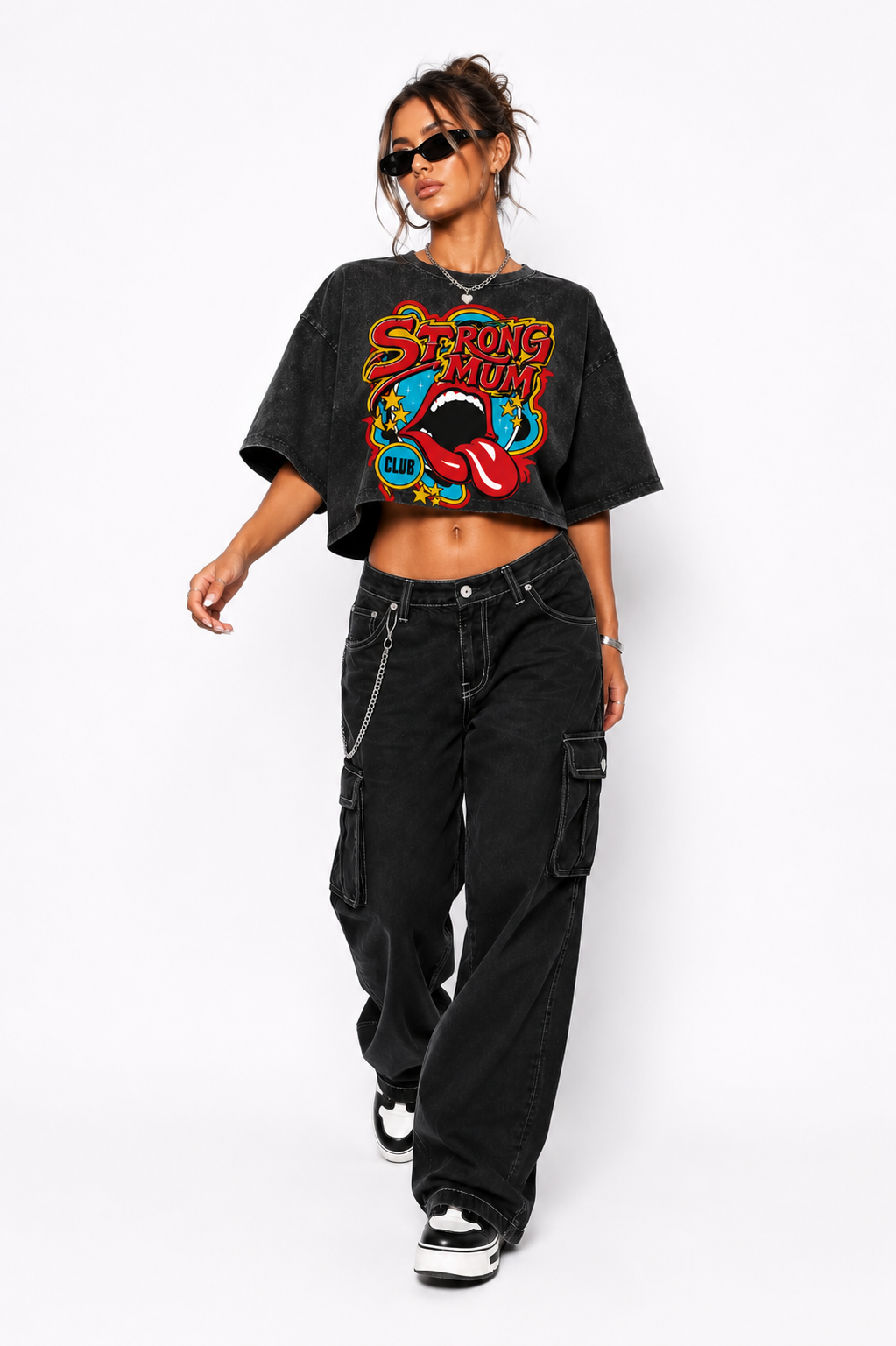 T-shirt crop top #strong mum club"