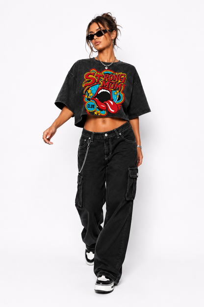 T-shirt crop top #strong mum club"