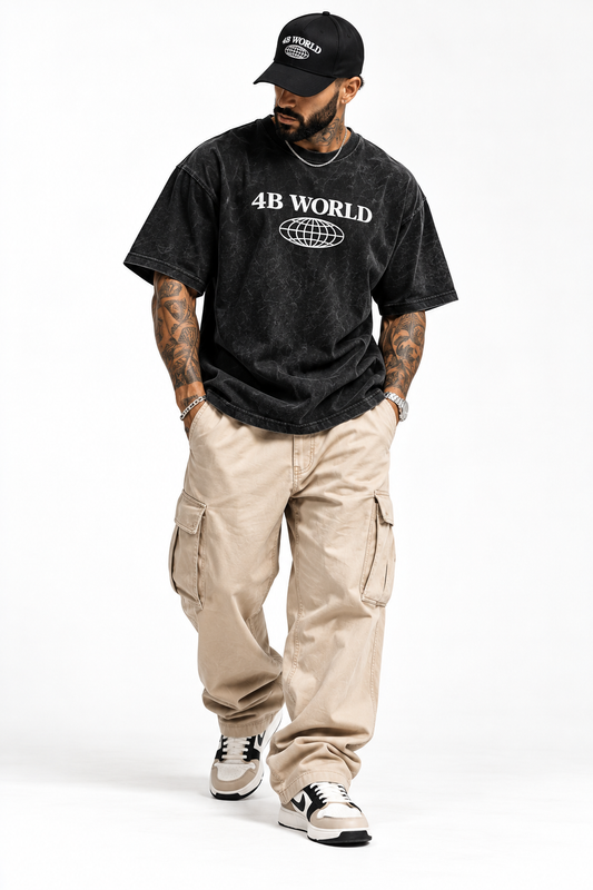 T-shirt Oversize Noir Délavé – 4B World Origin
