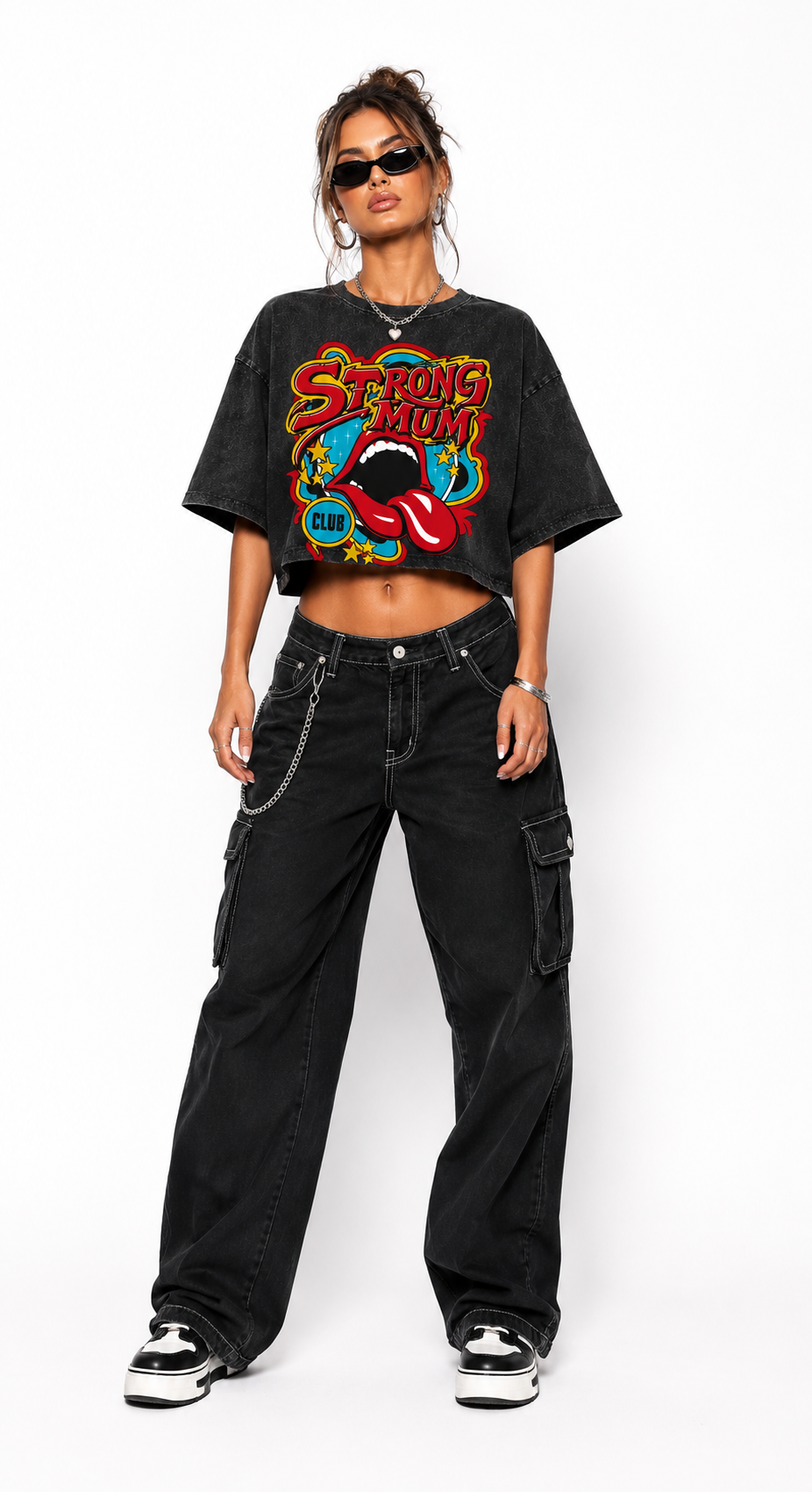 T-shirt crop top #strong mum club"