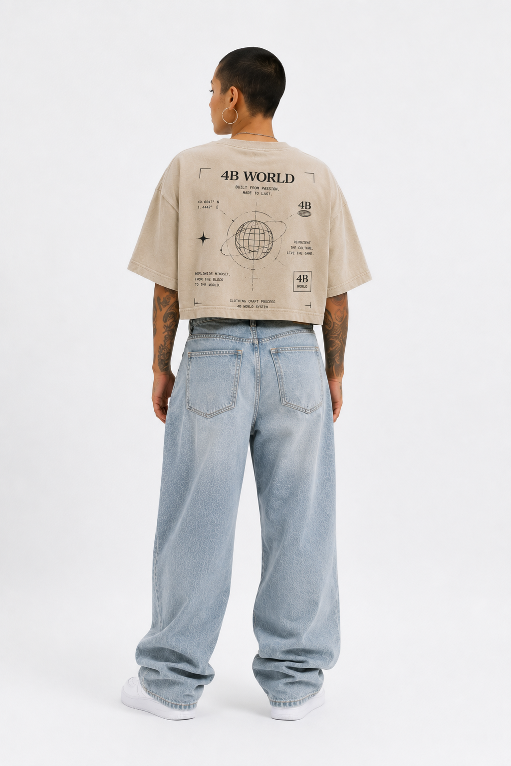 T-shirt Crop Top Oversize Femme 4B World – Worldwide Mindset – Beige