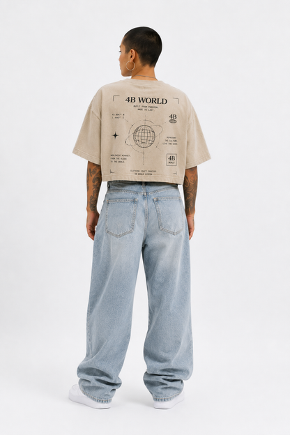 T-shirt Crop Top Oversize Femme 4B World – Worldwide Mindset – Beige