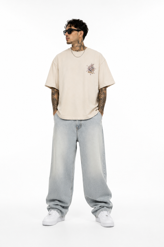T-shirt 4B World white cream | Streetwear Oversize