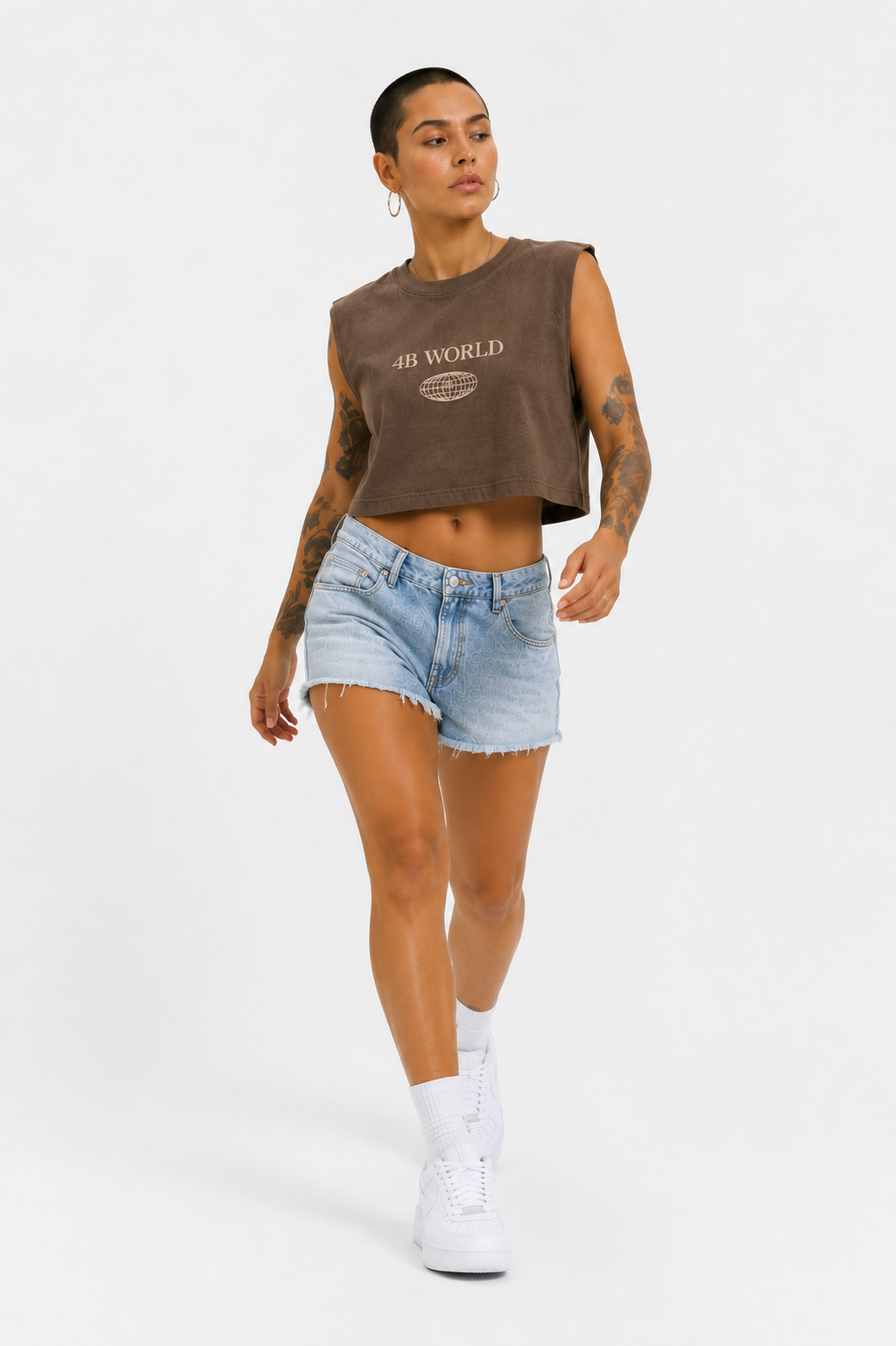 Crop Top Sans Manches Femme 4B World – Inside The World – Brun