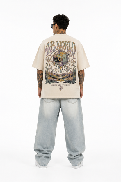 T-shirt 4B World white cream | Streetwear Oversize