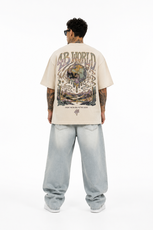 T-shirt 4B World white cream | Streetwear Oversize