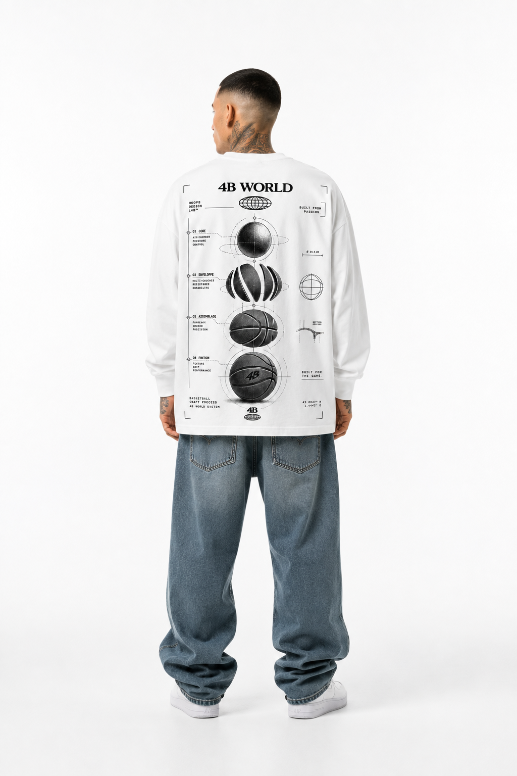 T-shirt Manches Longues Oversize Blanc 4B World Hoops Lab | 4B Unlimited Clothing