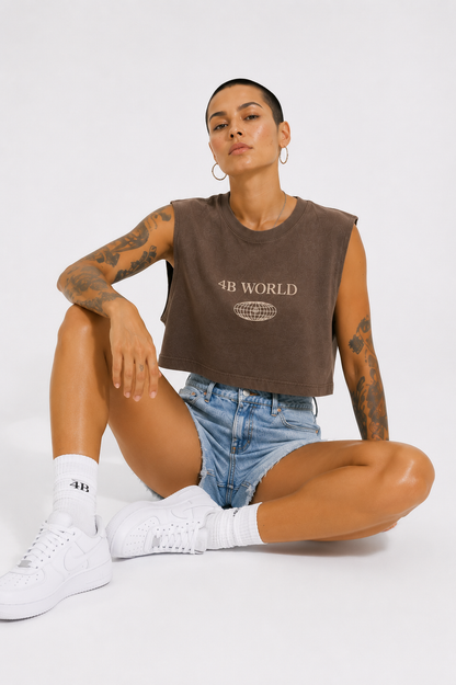 Crop Top Sans Manches Femme 4B World – Inside The World – Brun