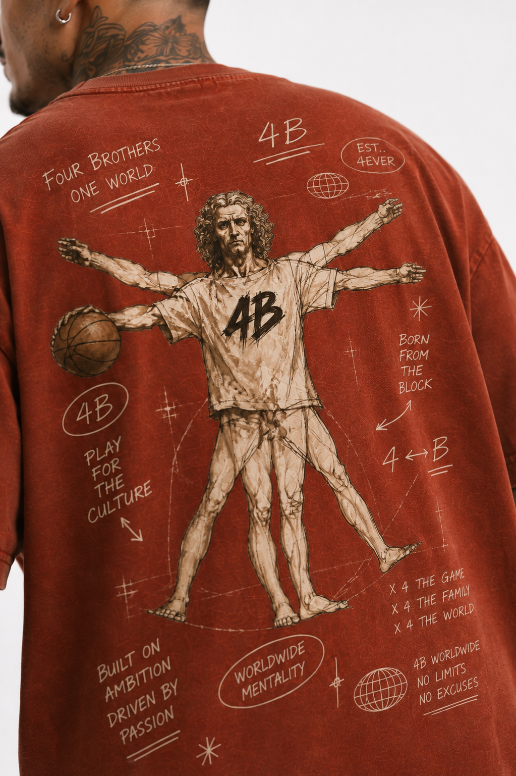 T-shirt Oversize Homme 4B World – Vitruvian B-Ball – Rouille