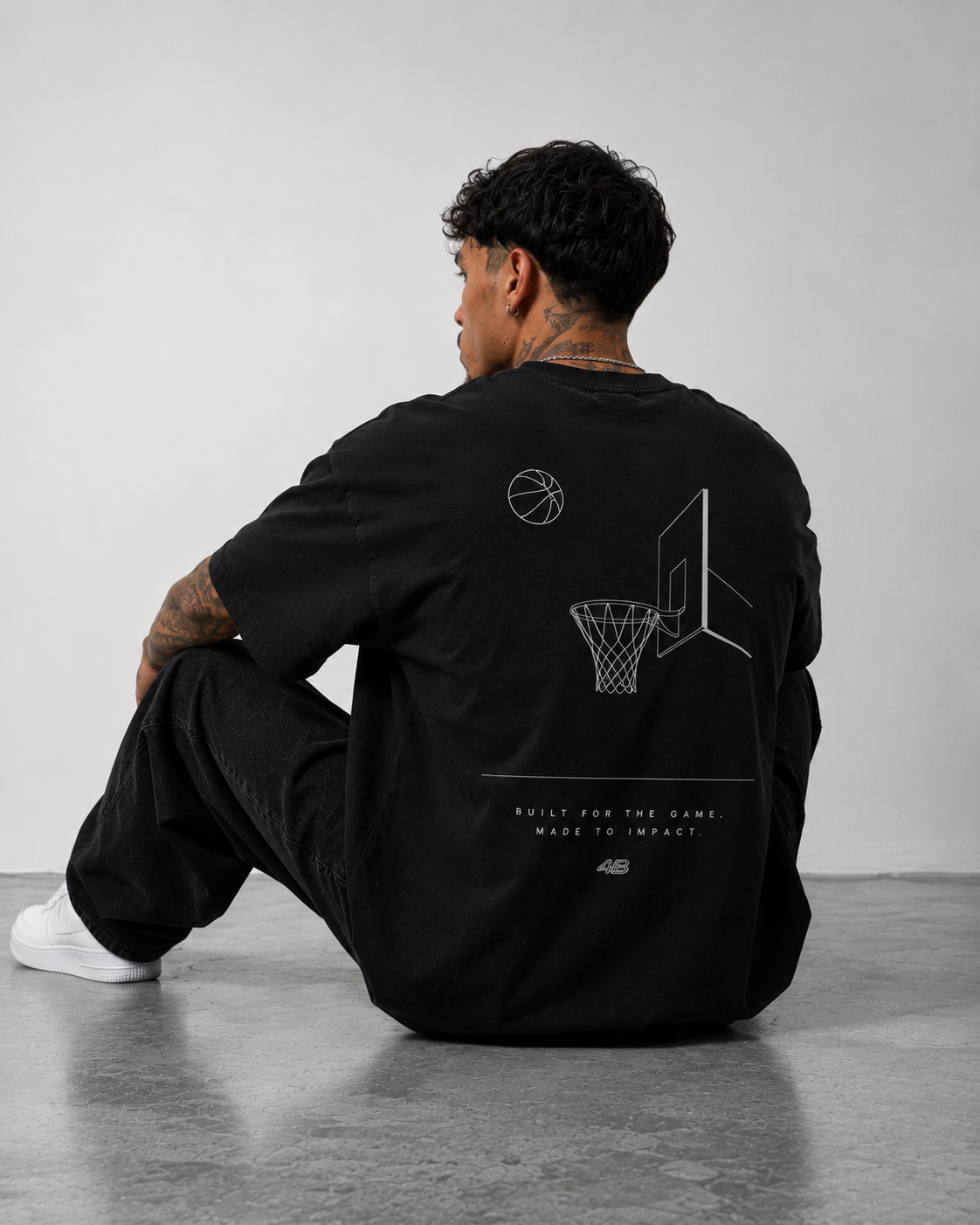 T-shirt Oversize Homme 4B World – Built For The Game – Noir