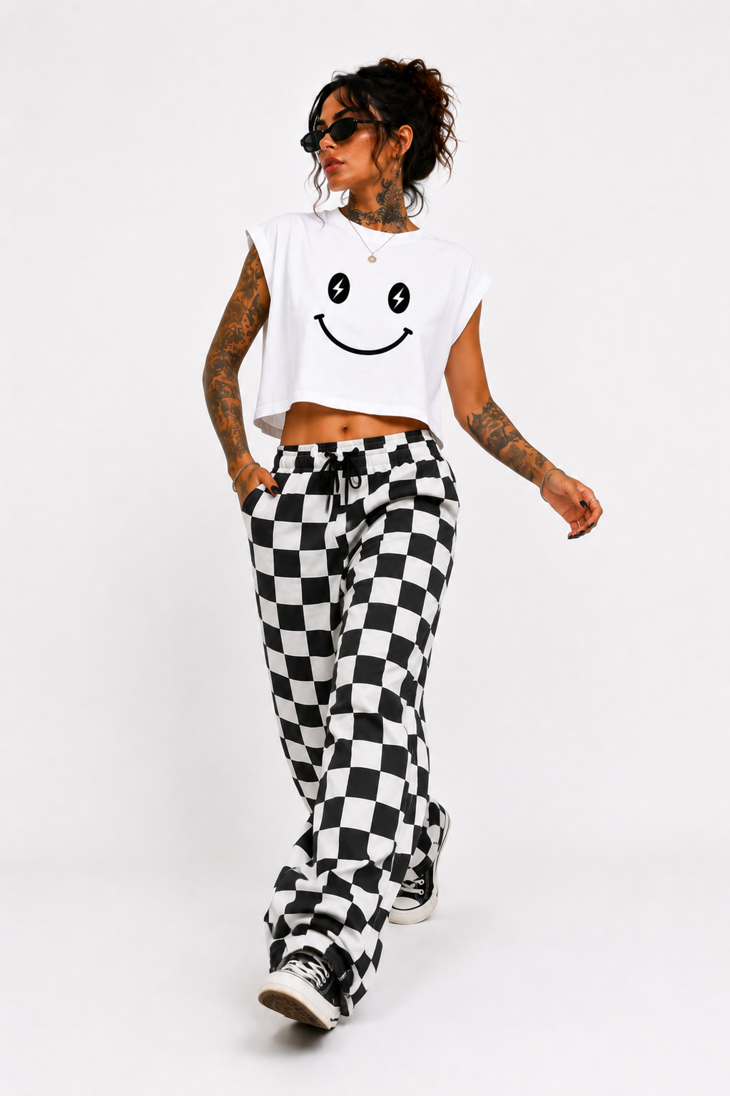 T-shirt sans manche crop top "smiley"