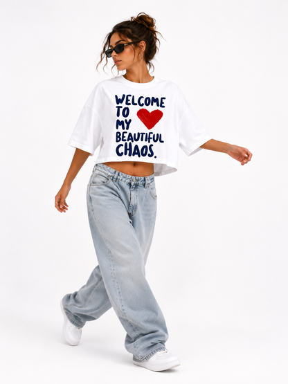 Tshirt manches courtes crop top "chaos"