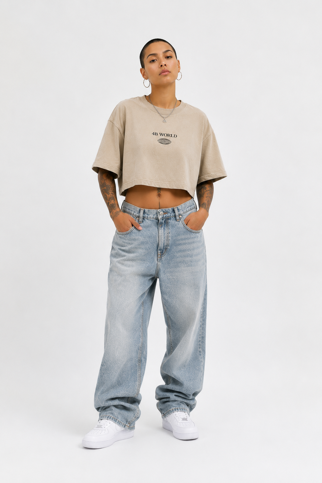 T-shirt Crop Top Oversize Femme 4B World – Worldwide Mindset – Beige