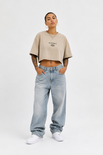 T-shirt Crop Top Oversize Femme 4B World – Worldwide Mindset – Beige