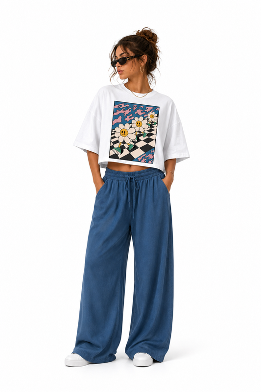 T-shirt crop top manches courtes "flowers smile"