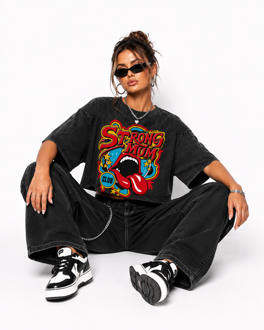 T-shirt crop top #strong mum club"