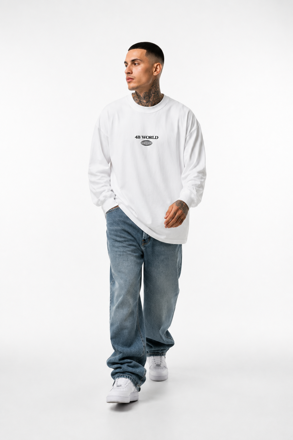 T-shirt Manches Longues Oversize Blanc 4B World Hoops Lab | 4B Unlimited Clothing